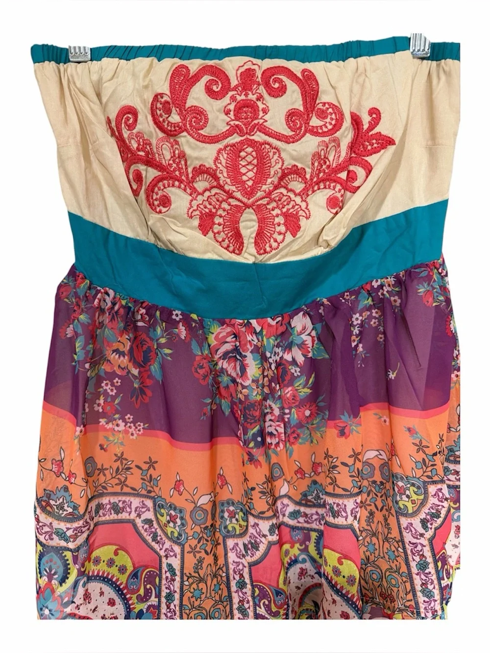 Flying Tomato NWT Boho Strapless Maxi Dress Colorful Tiered Ruffle size Medium